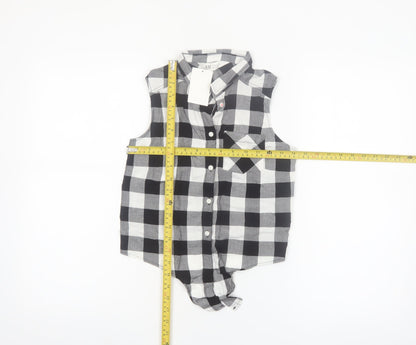 H&M Girls Black & White Check Sleeveless Button-Up Shirt 11-12 Years 100% Viscose