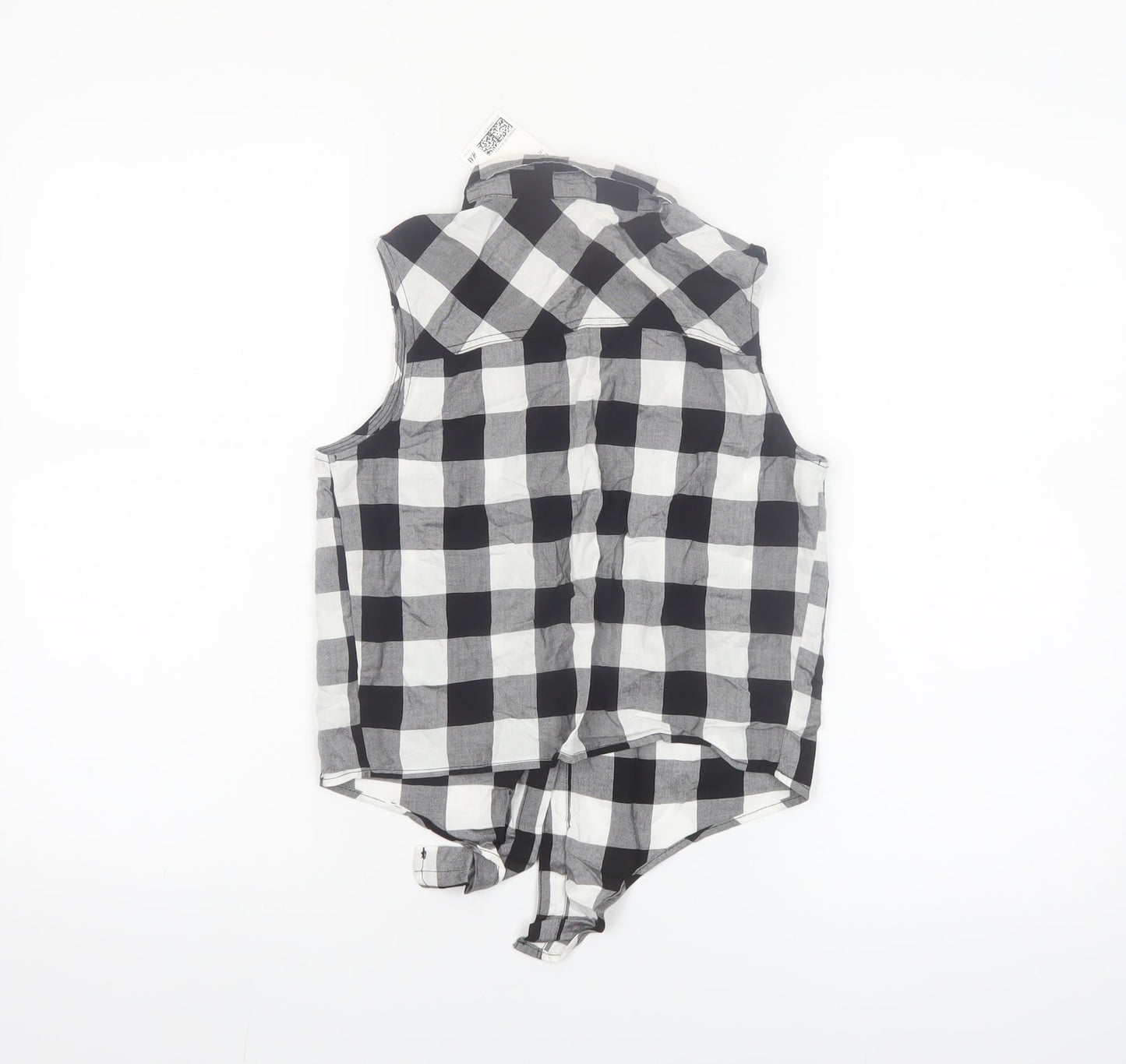 H&M Girls Black & White Check Sleeveless Button-Up Shirt 11-12 Years 100% Viscose