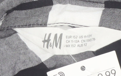 H&M Girls Black & White Check Sleeveless Button-Up Shirt 11-12 Years 100% Viscose