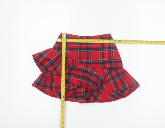 H&M Girls Red Check Ruffle Skirt 6-8 Years Polyester Viscose Blend