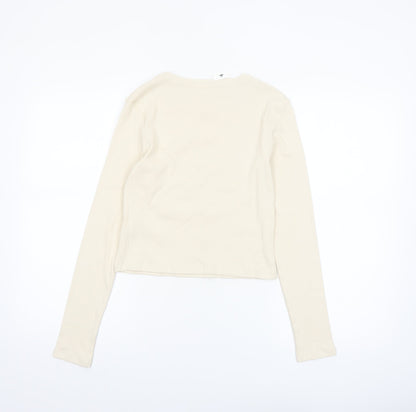 Marks and Spencer Girls Beige Long Sleeve Cat Graphic Cropped T-Shirt 13-14 Years