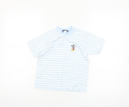 Disney Girls Blue Striped Mickey Mouse Cotton T-Shirt 4-5 Years