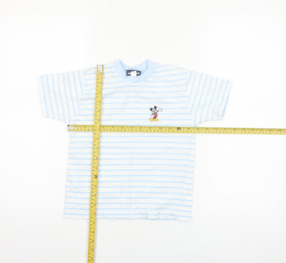 Disney Girls Blue Striped Mickey Mouse Cotton T-Shirt 4-5 Years