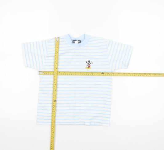 Disney Girls Blue Striped Mickey Mouse Cotton T-Shirt 4-5 Years