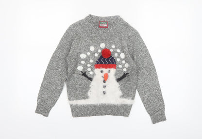 Christmas Shop Boys Grey Knitted Snowman Ugly Jumper 7-8 Years Winter Sweater