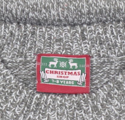 Christmas Shop Boys Grey Knitted Snowman Ugly Jumper 7-8 Years Winter Sweater