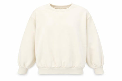 Front view of Leigh Tucker Willow girls’ beige cotton blend crew neck sweatshirt 8 years