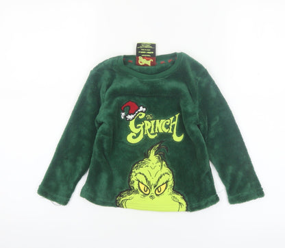 Primark Boys Green The Grinch Fleece Long Sleeve Pyjama Top 3-4 Years
