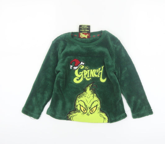 Primark Boys Green The Grinch Fleece Long Sleeve Pyjama Top 3-4 Years