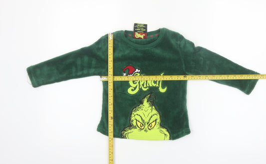 Primark Boys Green The Grinch Fleece Long Sleeve Pyjama Top 3-4 Years