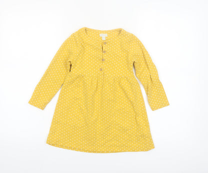 JoJo Maman Bébé Girls Yellow Polka Dot Long Sleeve A-Line Dress 3-4 Years