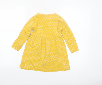 JoJo Maman Bébé Girls Yellow Polka Dot Long Sleeve A-Line Dress 3-4 Years