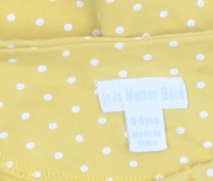 JoJo Maman Bébé Girls Yellow Polka Dot Long Sleeve A-Line Dress 3-4 Years