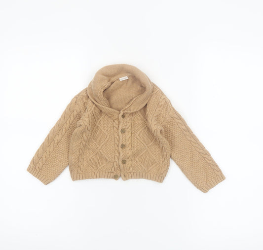 Next Unisex Baby Beige Cable Knit Cardigan 12-18 Months Cotton Jumper