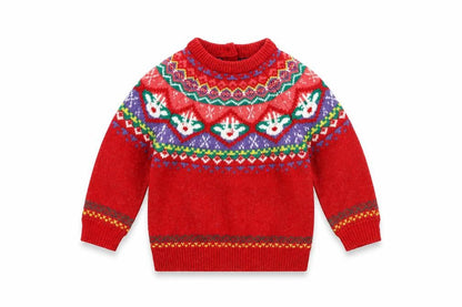 Front view of Dunnes girls’ red fair isle christmas jumper 2-3 years acrylic blend