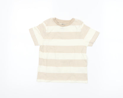 F&F Boys Beige Striped Short Sleeve Cotton T-Shirt 2-3 Years