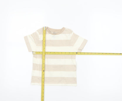 F&F Boys Beige Striped Short Sleeve Cotton T-Shirt 2-3 Years