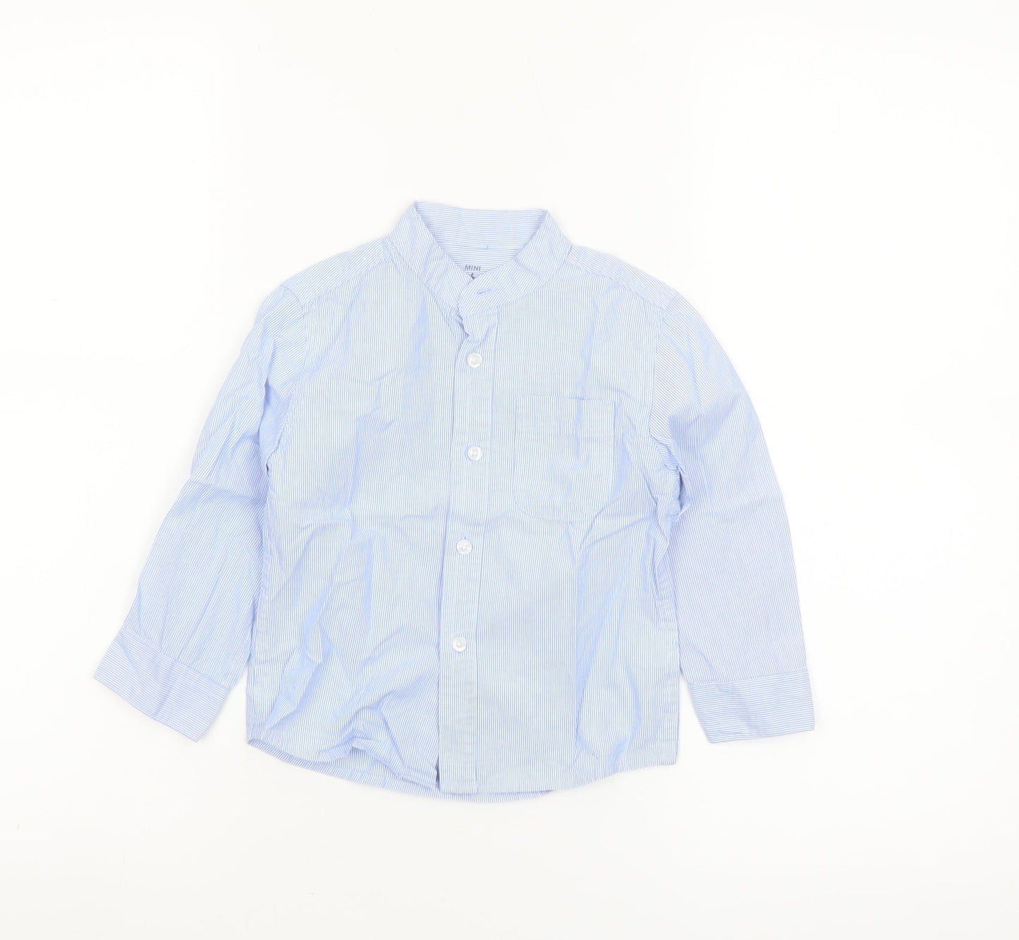 Mini Rebel Boys Blue Striped Long Sleeve Cotton Button-Up Shirt 24 Months