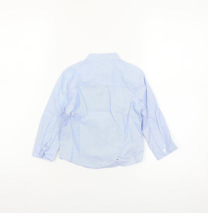 Mini Rebel Boys Blue Striped Long Sleeve Cotton Button-Up Shirt 24 Months
