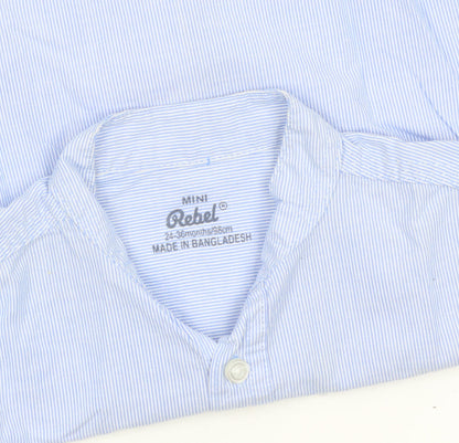 Mini Rebel Boys Blue Striped Long Sleeve Cotton Button-Up Shirt 24 Months