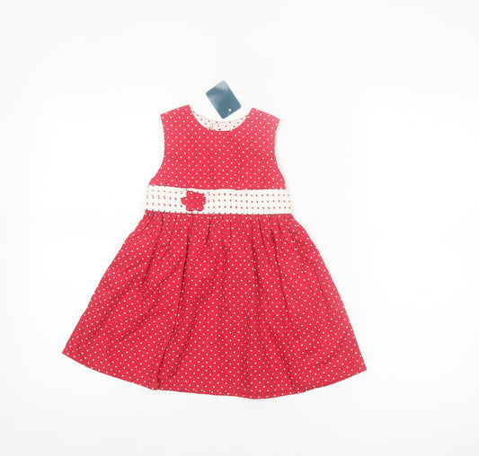 Early Days Girls Red Polka Dot Sleeveless Fit & Flare Dress 18-23 Months