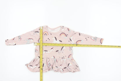 George Girls Pink Unicorn Long Sleeve Cotton T-Shirt 18-24 Months