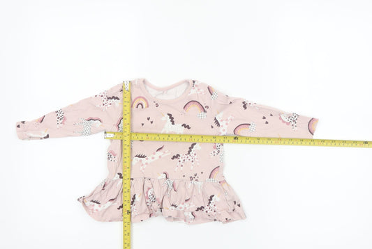 George Girls Pink Unicorn Long Sleeve Cotton T-Shirt 18-24 Months