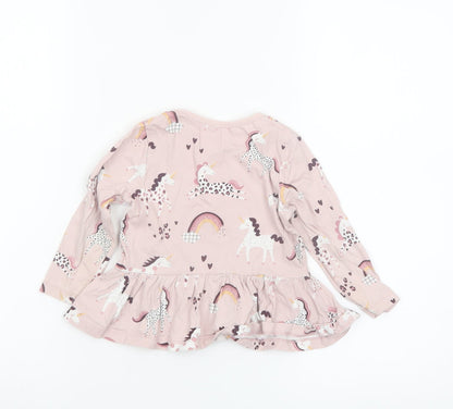 George Girls Pink Unicorn Long Sleeve Cotton T-Shirt 18-24 Months