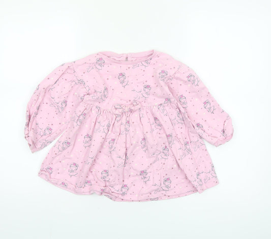 Dunnes Stores Girls Pink Princess Skater Dress 3-4 Years Cotton Long Sleeve