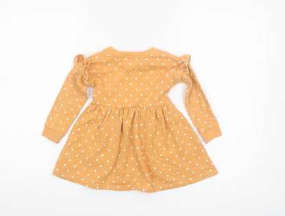 Dunnes Stores Girls Beige Polka Dot Long Sleeve Skater Dress 12-18 Months