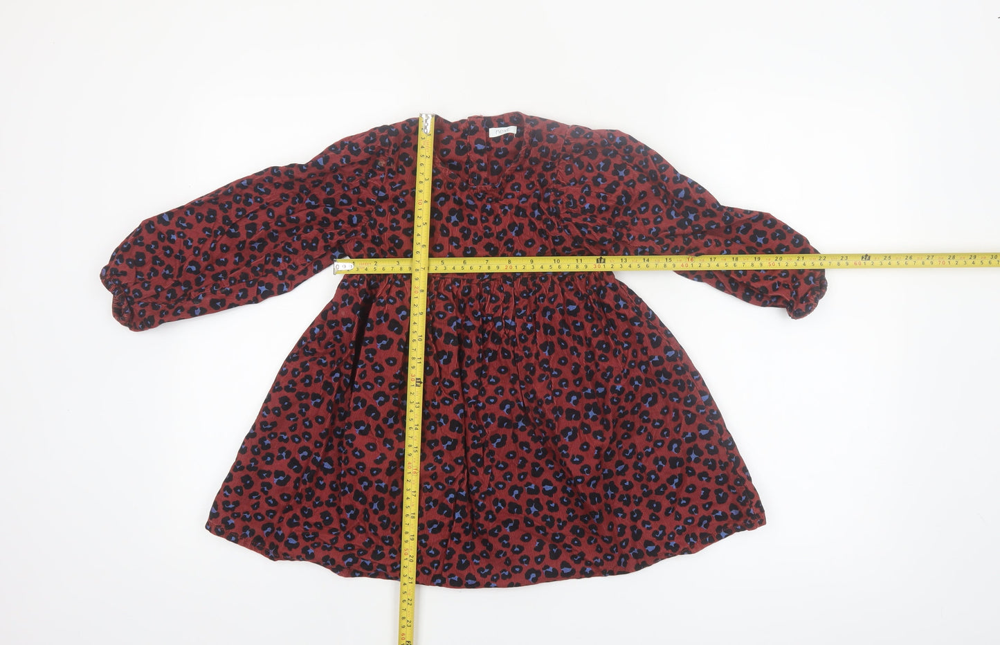 Next Girls Red Animal Print Corduroy Long Sleeve A-Line Dress 4-5 Years