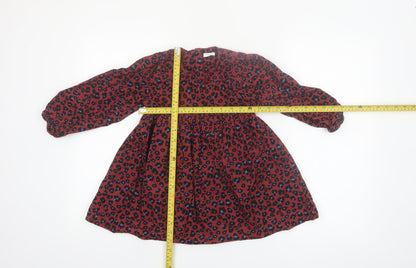 Next Girls Red Animal Print Corduroy Long Sleeve A-Line Dress 4-5 Years