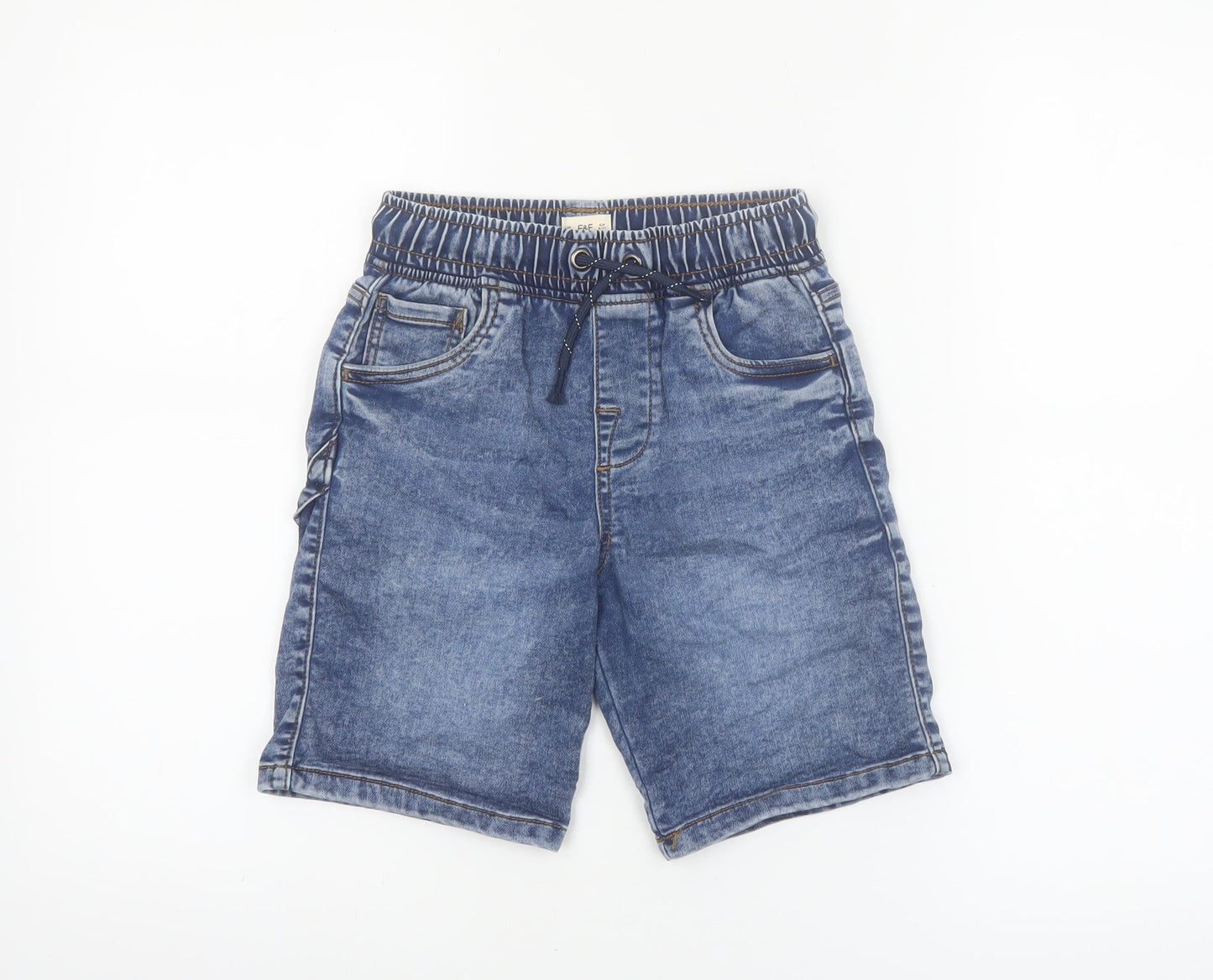 F&F Boys Blue Denim Bermuda Shorts 6-7 Years Elastic Waist Drawstring
