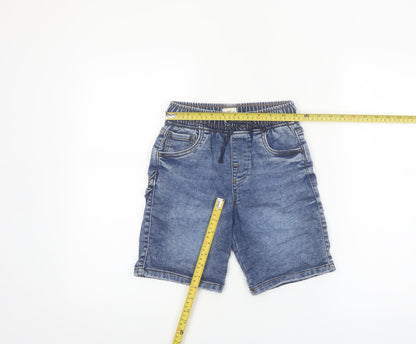 F&F Boys Blue Denim Bermuda Shorts 6-7 Years Elastic Waist Drawstring