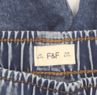 F&F Boys Blue Denim Bermuda Shorts 6-7 Years Elastic Waist Drawstring