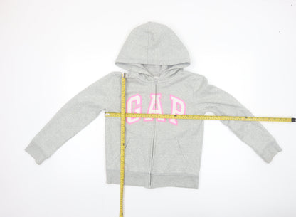 GAP Girls Grey Full Zip Logo Hoodie Size 12 Years Cotton Blend