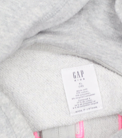 GAP Girls Grey Full Zip Logo Hoodie Size 12 Years Cotton Blend