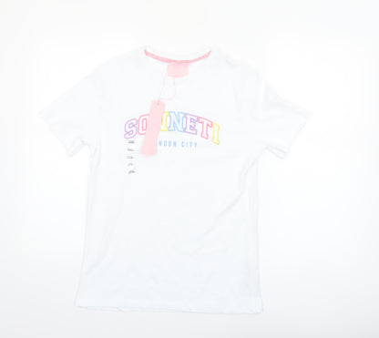 Sonneti Girls White Logo T-Shirt 12–13 Years Lightweight Cotton Top