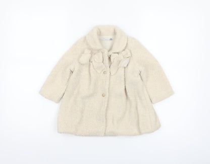 Visara Girls Ivory Fleece Bow Coat 9-12 Months Long Sleeve Winter Style