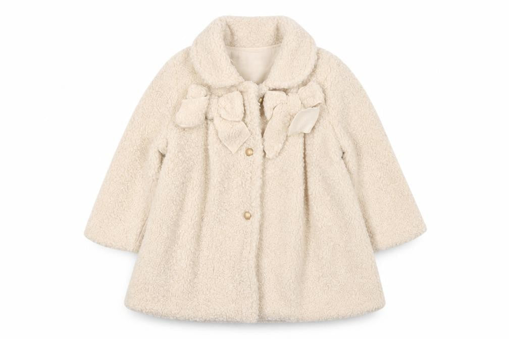 Visara Girls Ivory Fleece Bow Coat 9-12 Months Long Sleeve Winter Style
