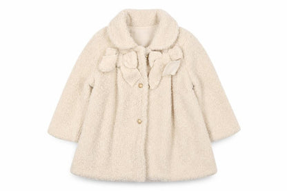 Visara Girls Ivory Fleece Bow Coat 9-12 Months Long Sleeve Winter Style