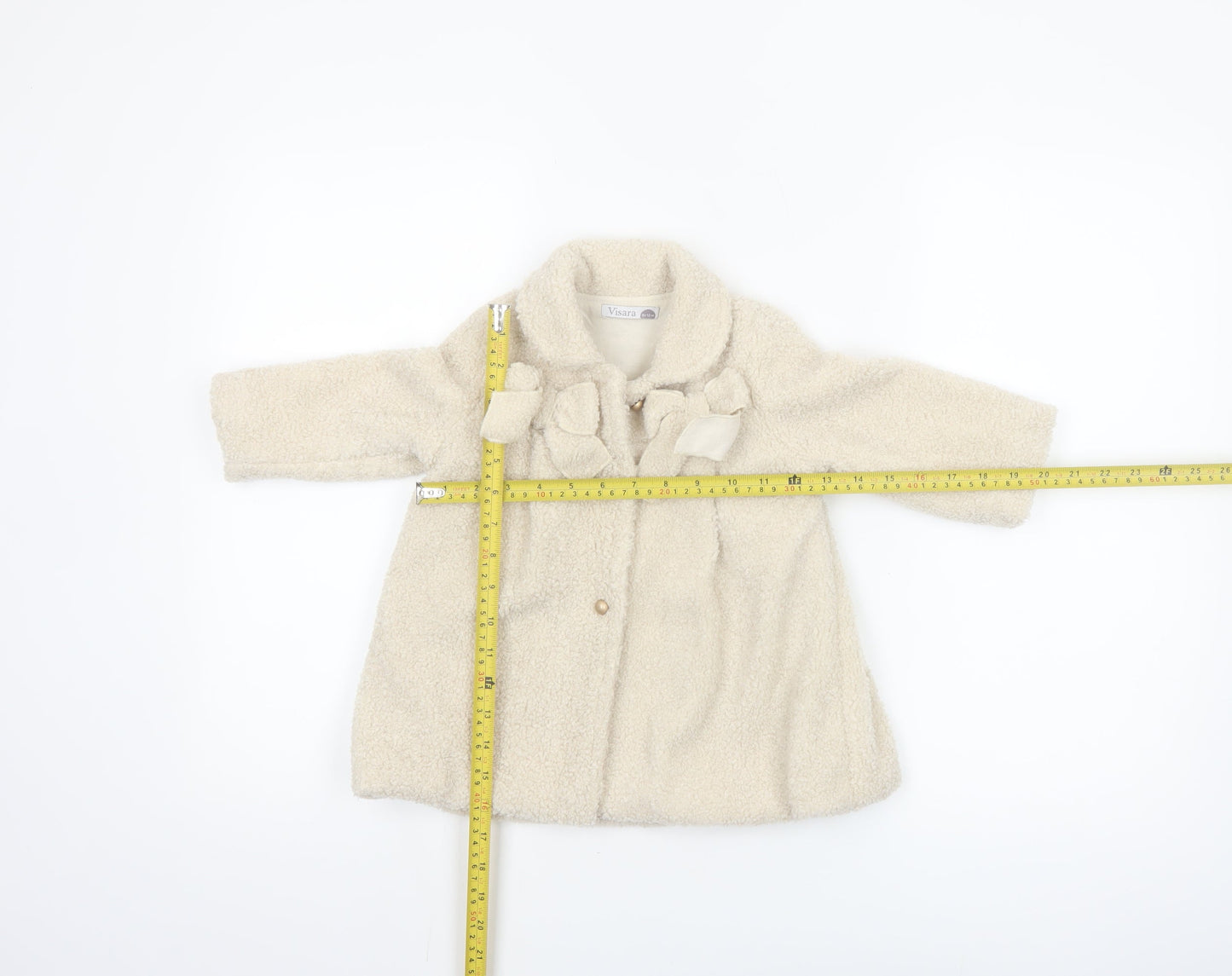 Visara Girls Ivory Fleece Bow Coat 9-12 Months Long Sleeve Winter Style