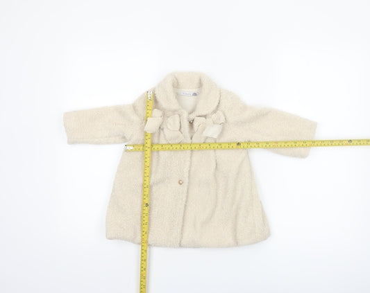 Visara Girls Ivory Fleece Bow Coat 9-12 Months Long Sleeve Winter Style