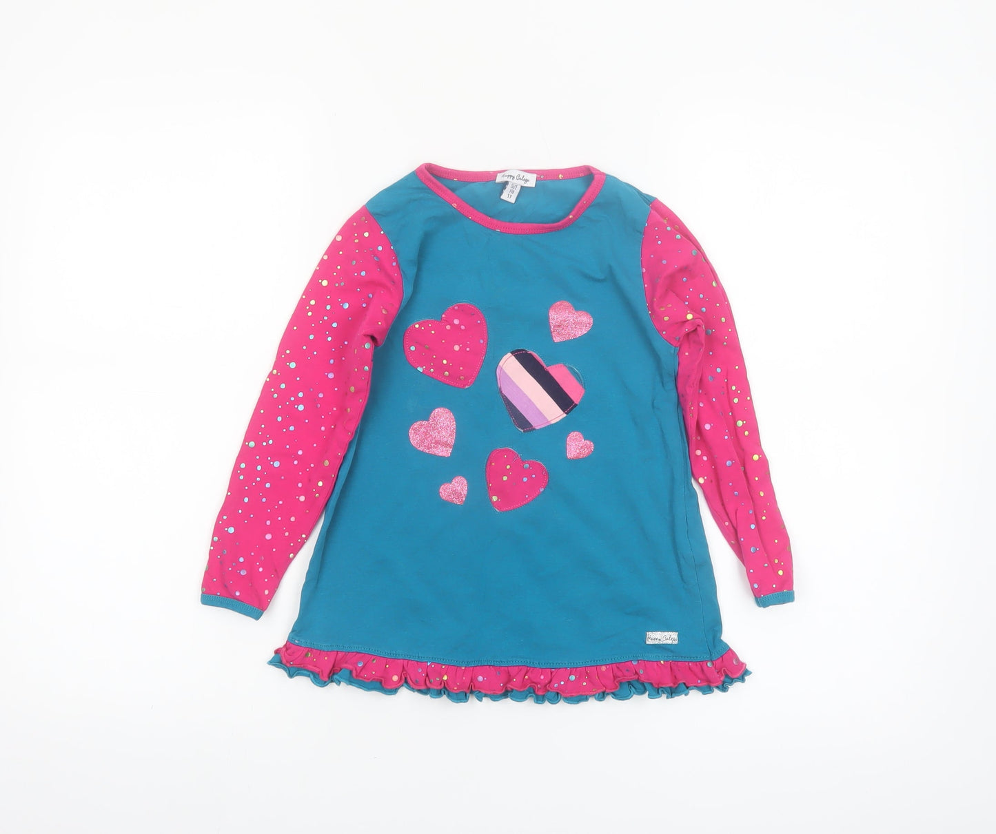 Happy Calegi Girls Multicoloured 5 Years Tunic Top with Glitter Hearts