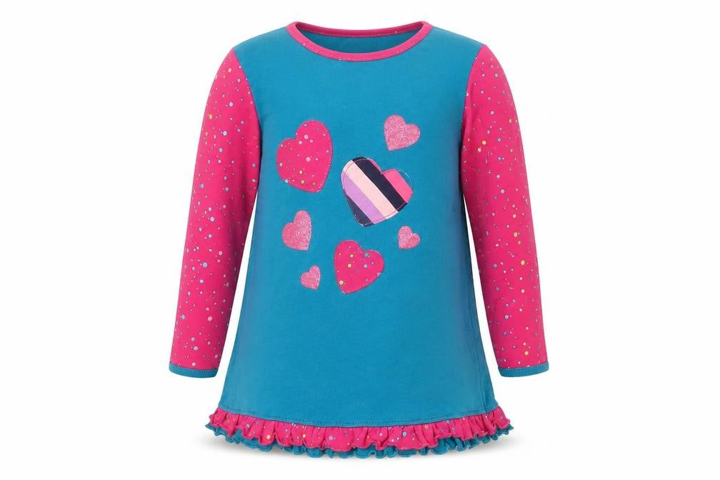 Happy Calegi Girls Multicoloured 5 Years Tunic Top with Glitter Hearts