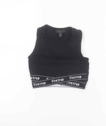 Firetrap Girls Black Cropped Tank Top 7-8 Years Logo Elastic Sports Style