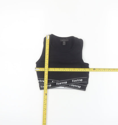 Firetrap Girls Black Cropped Tank Top 7-8 Years Logo Elastic Sports Style