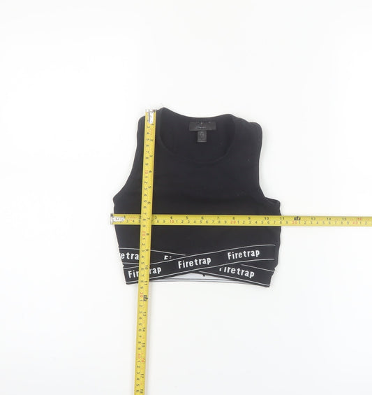 Firetrap Girls Black Cropped Tank Top 7-8 Years Logo Elastic Sports Style