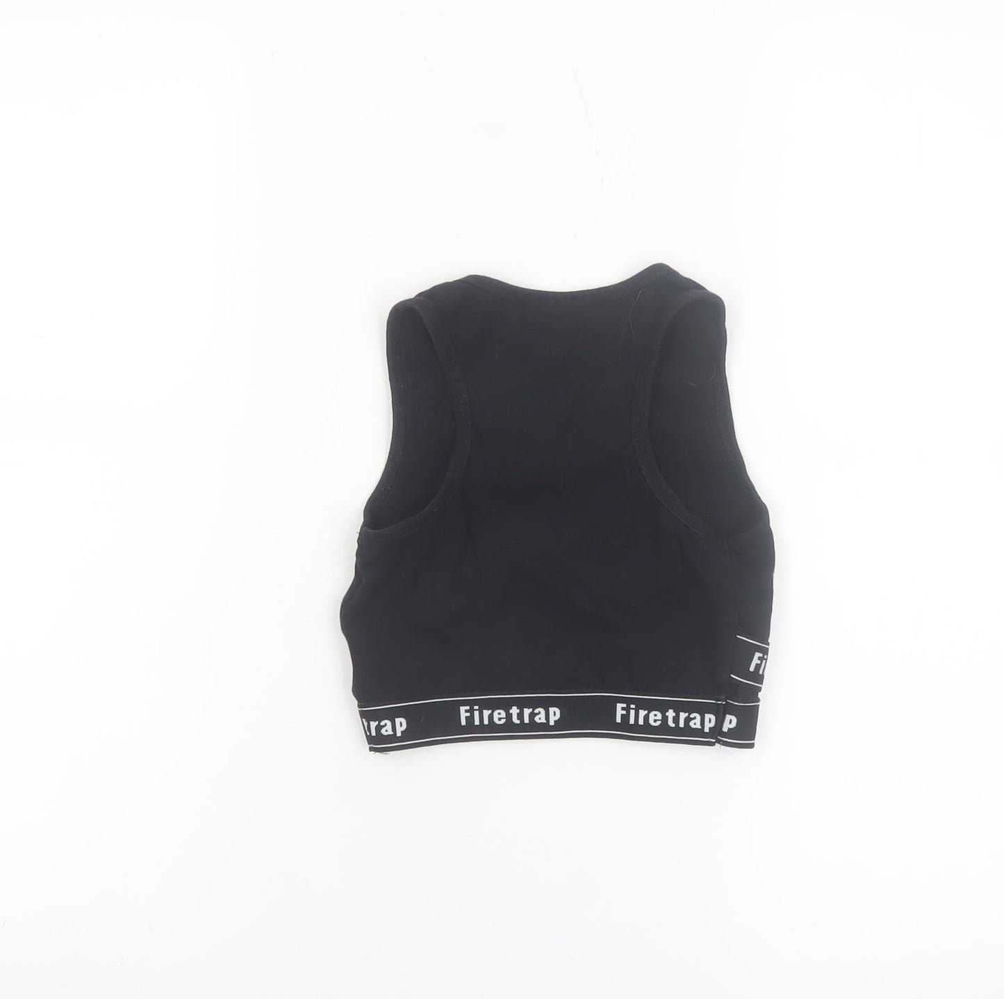 Firetrap Girls Black Cropped Tank Top 7-8 Years Logo Elastic Sports Style