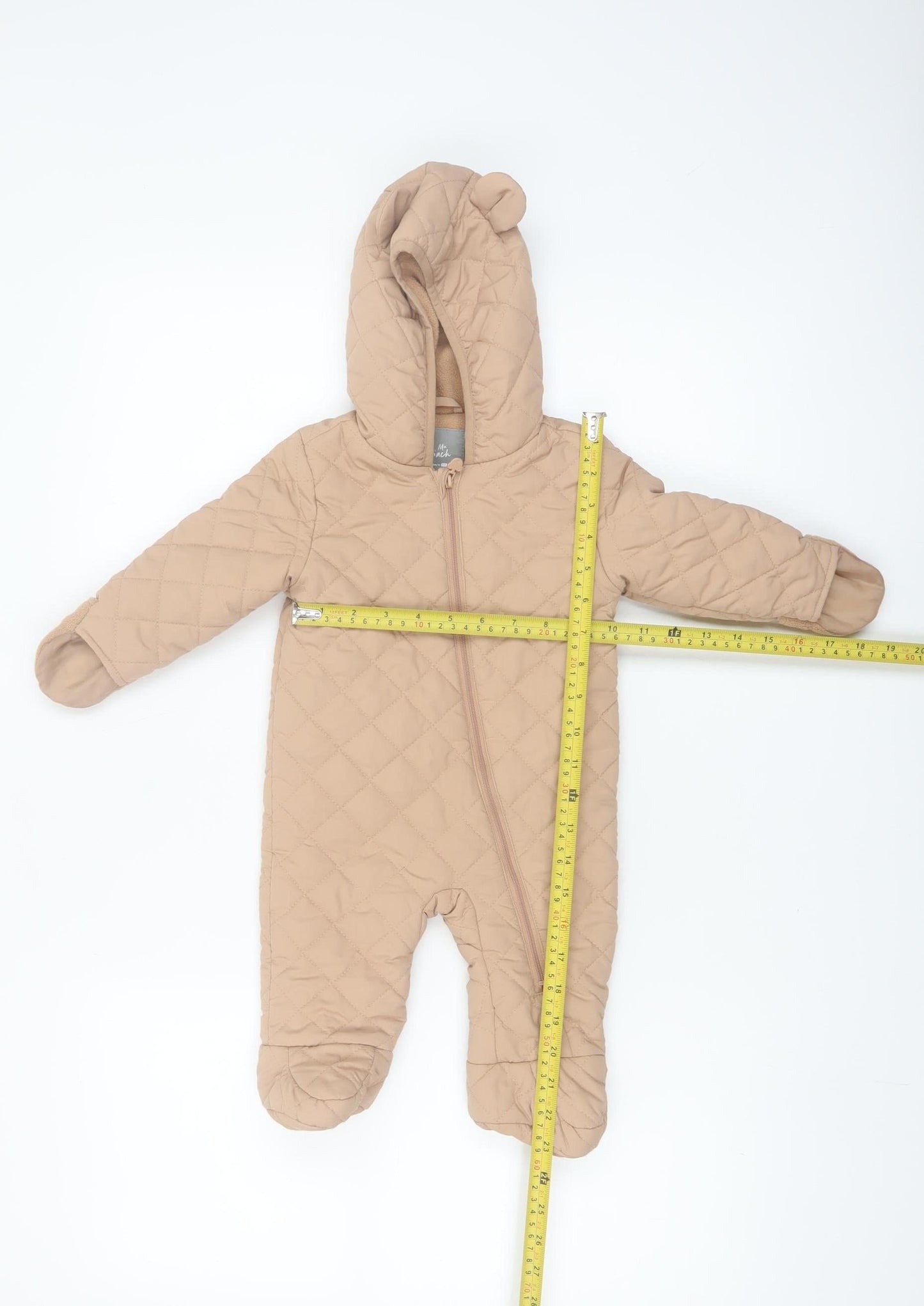 Mini Hinch Beige Quilted Hooded Coverall 3-6 Months Unisex Baby